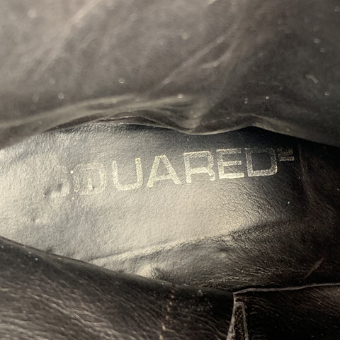 DSQUARED2 Taille 12 Bottes en cuir marron avec fermeture éclair latérale et coutures en détresse