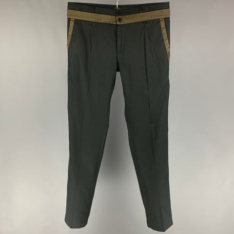 DOLCE & GABBANA Size 34 Black Olive Two Toned Cotton Silk Dress Pants