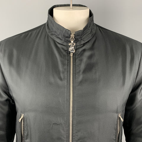JOHN RICHMOND Size L Black SEX LIES RELIGION Tattoo Silk Blend Zip Up Jacket