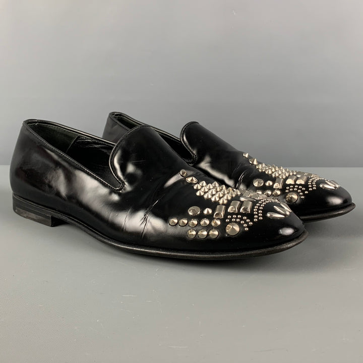 ALEXANDER MCQUEEN Size 9 Black Silver Studded Leather Slip On Loafers