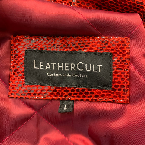LEATHER CULT Size L Red Brown Snake Print Suede Jacket