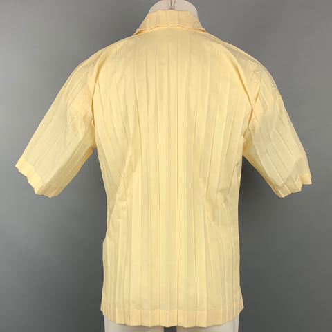 ISSEY MIYAKE HOMME PLISSE Size M Yellow Wrinkled Button Up Short Sleeve Shirt