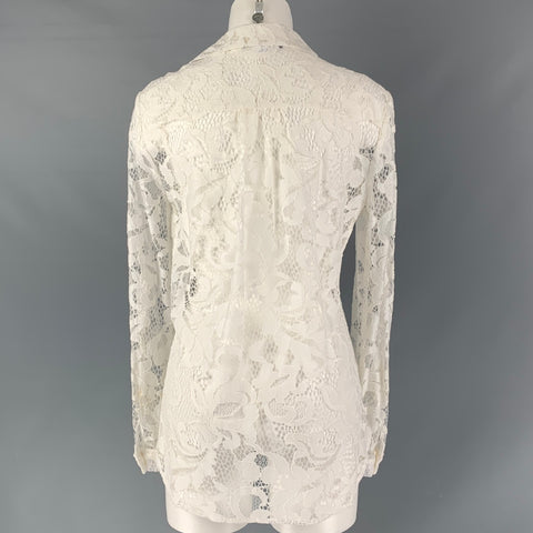 DIANE VON FURSTENBERG Talla 6 Camisa con botones de encaje blanco de mezcla de algodón