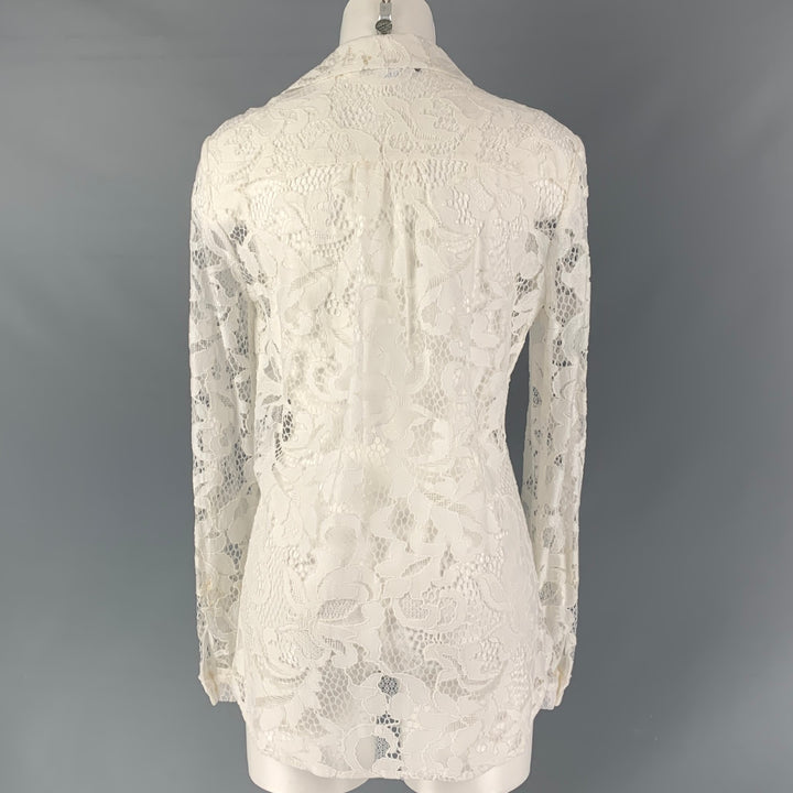 DIANE VON FURSTENBERG Size 6 Cotton Blend  White Lace Button Up Shirt