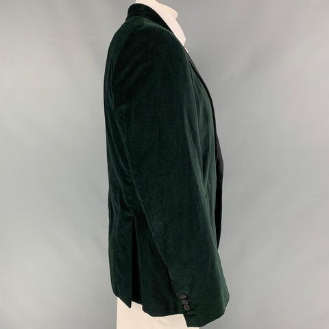 KENT CURWEN Size 46 Forest Green Black Velvet Cotton Peak Lapel Sport Coat