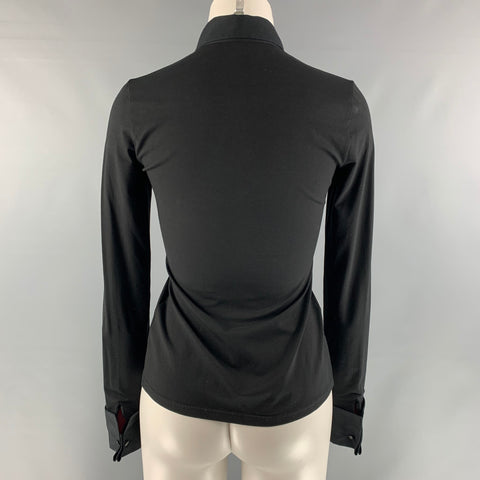ANNE FONTAINE Size 6 Black Cotton &  Elastane Rhinestones French Cuff Blouse