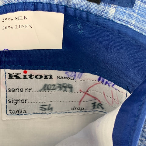 KITON Chest Size 44 Light Blue White Plaid Cashmere Blend Sport Coat