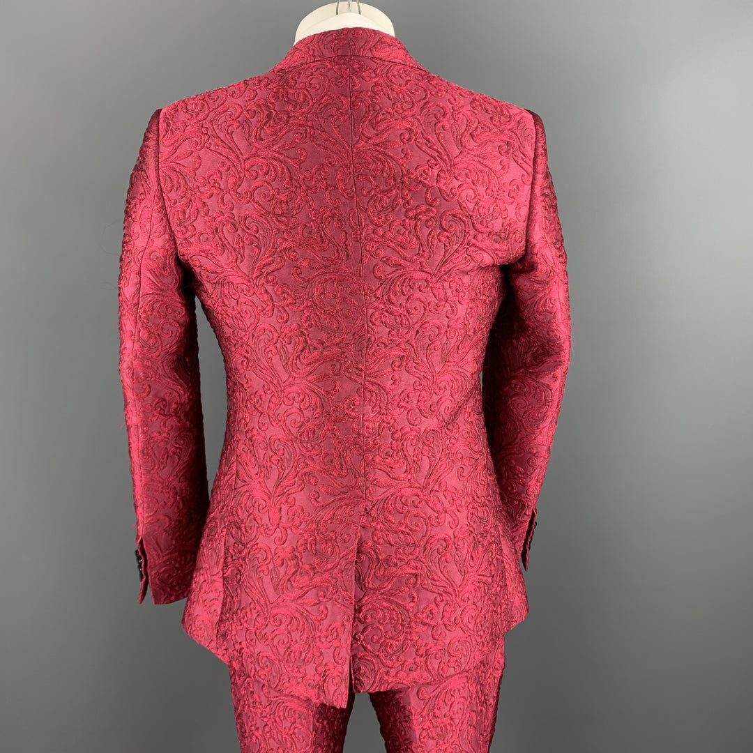 DOLCE & GABBANA Size 36 Raspberry Pink Brocade 3 Piece Peak Lapel Suit