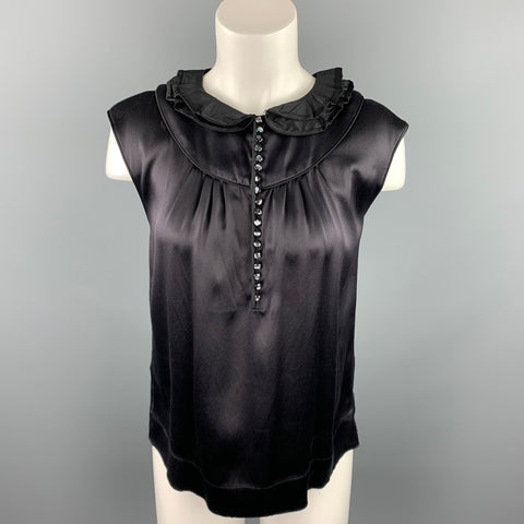 MARC JACOBS Taille 6 Haut robe sans manches en satin de soie noir