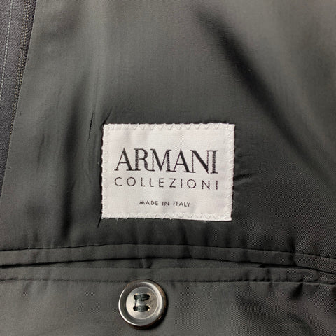 EMPORIO ARMANI Size 42 Regular Black Stripe Wool Notch Lapel Suit