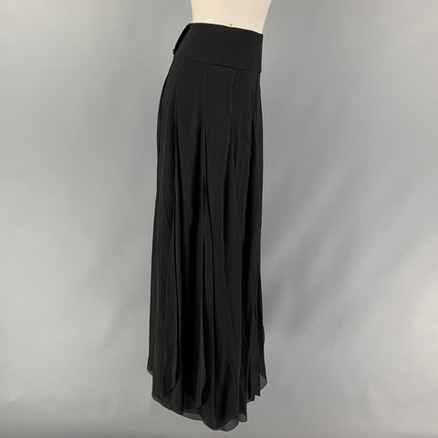 CHANEL Talla 6 Falda ancha plisada de seda negra