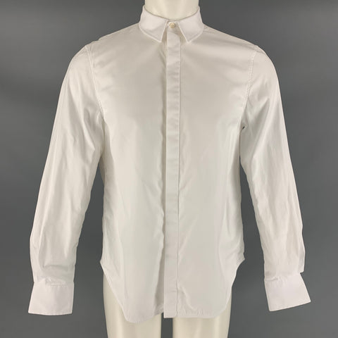 WARDROBE.NYC Size S White Solid Cotton Button Up Long Sleeve Shirt