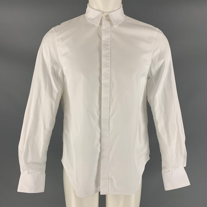 WARDROBE.NYC Size S White Solid Cotton Button Up Long Sleeve Shirt