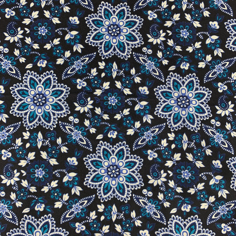 TOM FORD Black & Teal Floral Silk Pocket Square