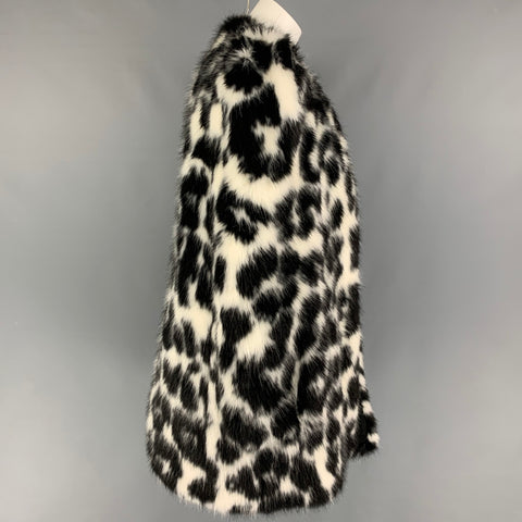 MARC JACOBS Talla M Abrigo sin cuello con estampado animal en mezcla de modacrílica y blanco negro