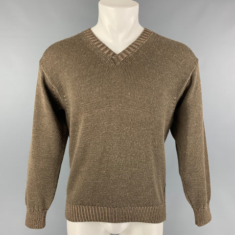INIS MEAIN Size M Olive Knit Alpaca Silk V-Neck Pullover