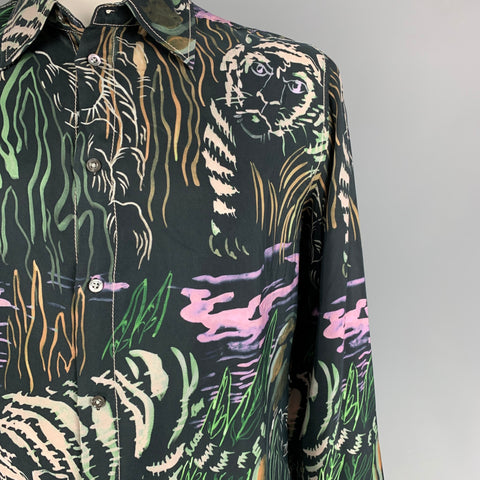 3.1 PHILLIP LIM Size L Multi-Color Print Cupro Button Up Long Sleeve Shirt