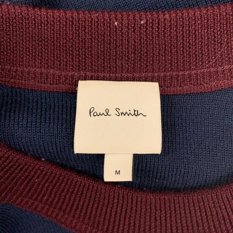 PAUL SMITH Size M Navy Burgundy Color Block Merino Wool Crew-Neck Sweater