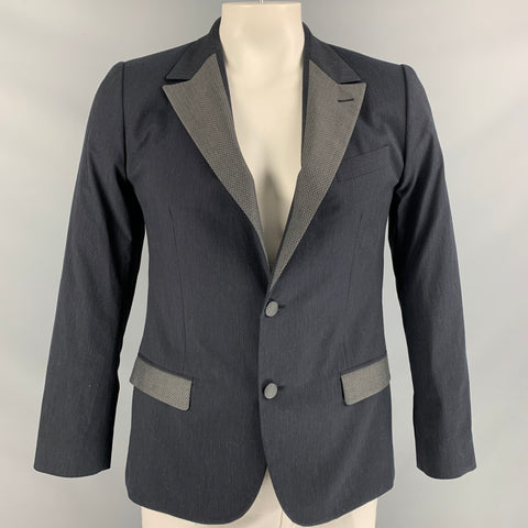 DOLCE & GABBANA Size 40 Pinstripe Charcoal Cotton Notch Lapel Sport Coat