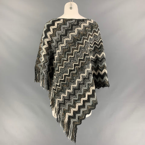 MISSONI One Size Grey Blue & White Wool Blend Zig Zag Sweater