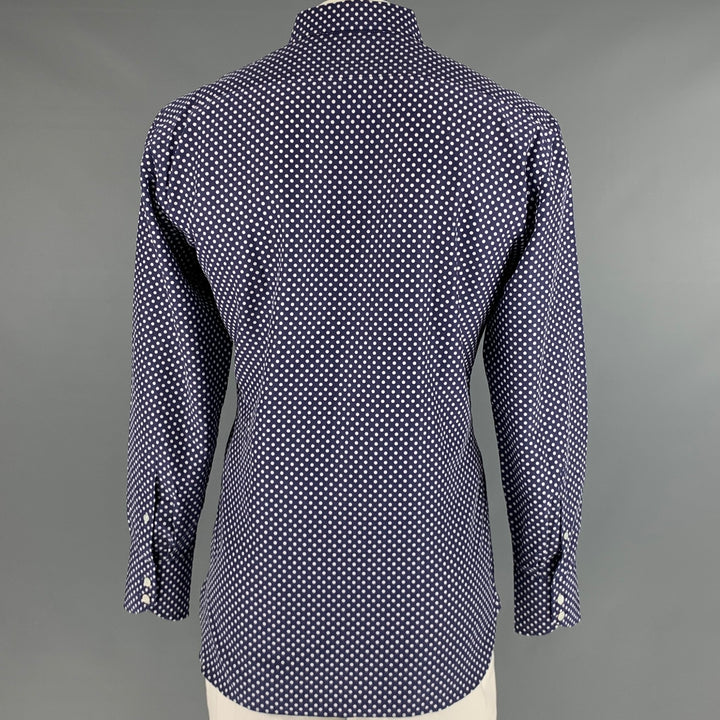 TOM FORD Size L Navy White Polka Dot Cotton Silk Button Up Long Sleeve Shirt
