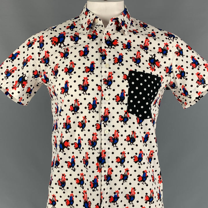 COMME des GARCONS NEGRO Talla L Camisa de manga corta de algodón con lunares multicolores