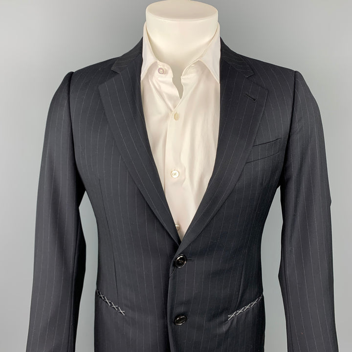 GIORGIO ARMANI Size 36 Regular Navy Chalkstripe Wool Sport Coat