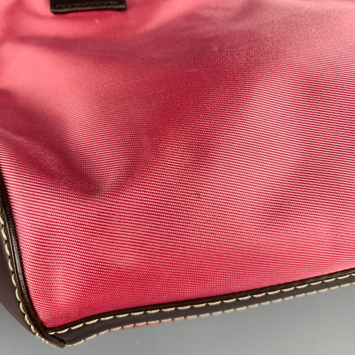LANCEL Pink Brown Leather Trim Nylon Mini Handbag