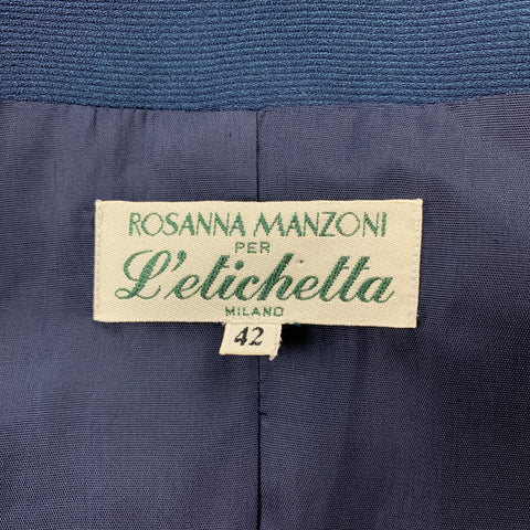 ROSANNA MANZONI Talla 6 Chaqueta sin cuello con frente abierto de seda de sarga azul