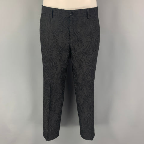 DOLCE & GABBANA Size 38 Black Lace Acetate Blend Notch Lapel Suit