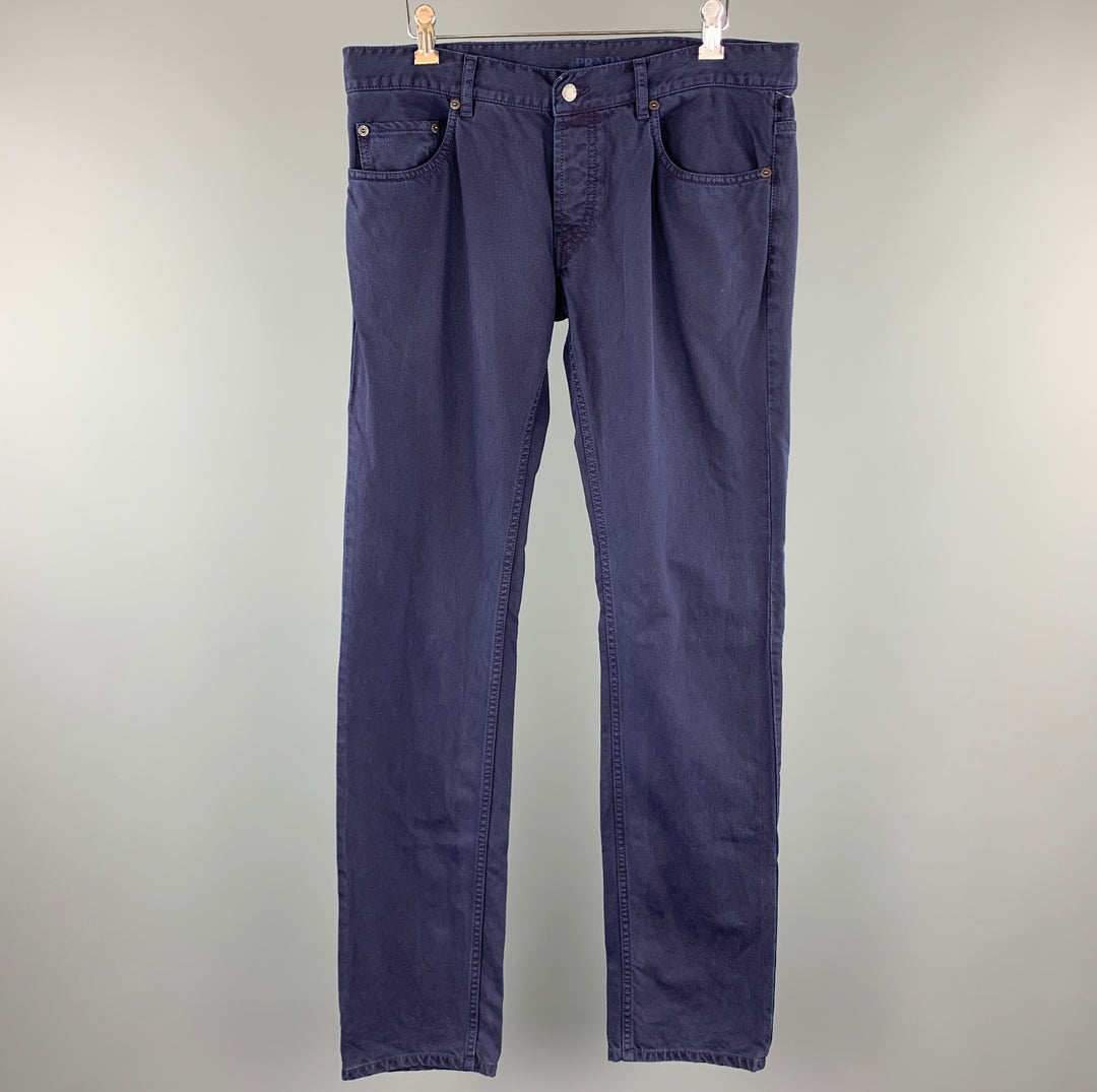PRADA Talla 33 Pantalones casuales de corte jean de algodón liso azul marino