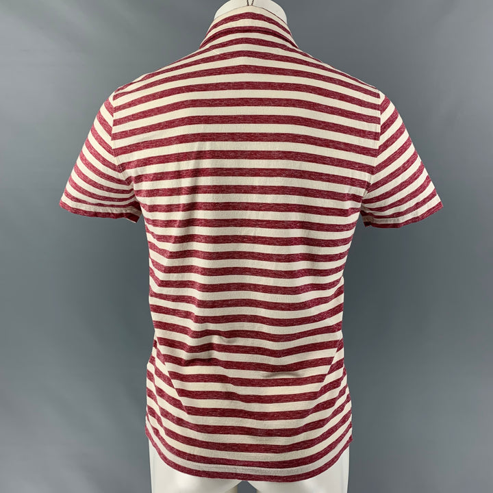 BRUNELLO CUCINELLI Size M Red White Striped Trim Cotton Linen Buttoned Polo