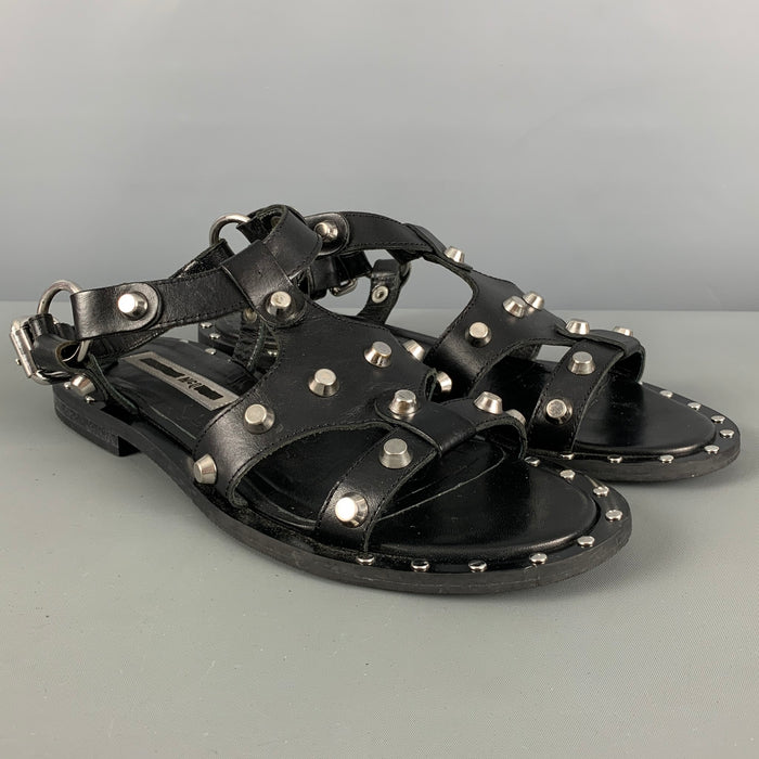 MCQ by ALEXANDER MCQUEEN Size 8 Black Leather Studded Flat Sandals