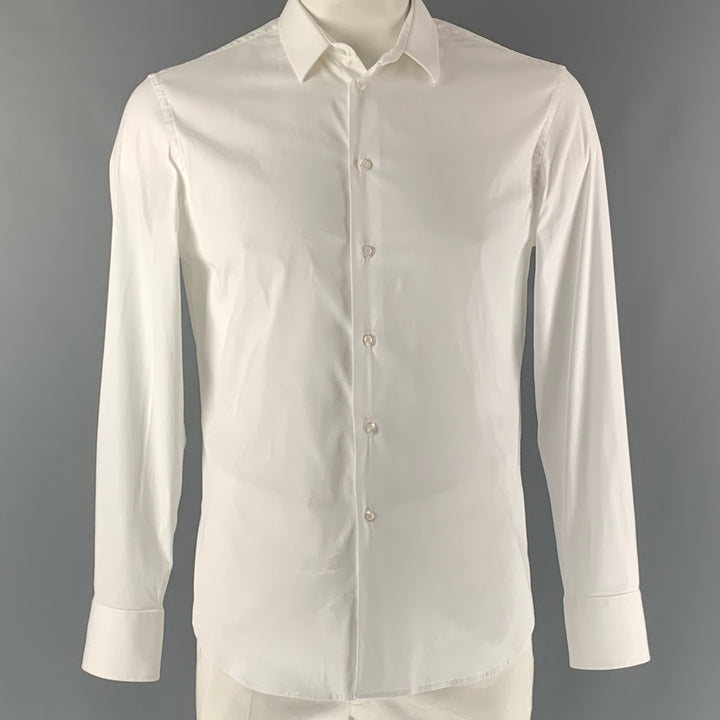 EMPORIO ARMANI Size L White Solid Cotton Button Up Long Sleeve Shirt