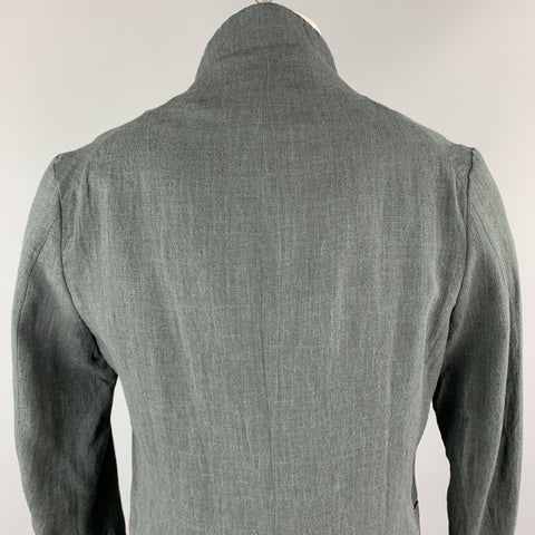 HANNIBAL Size 36 Charcoal Linen Shawl Collar Asymmetrial Jacket