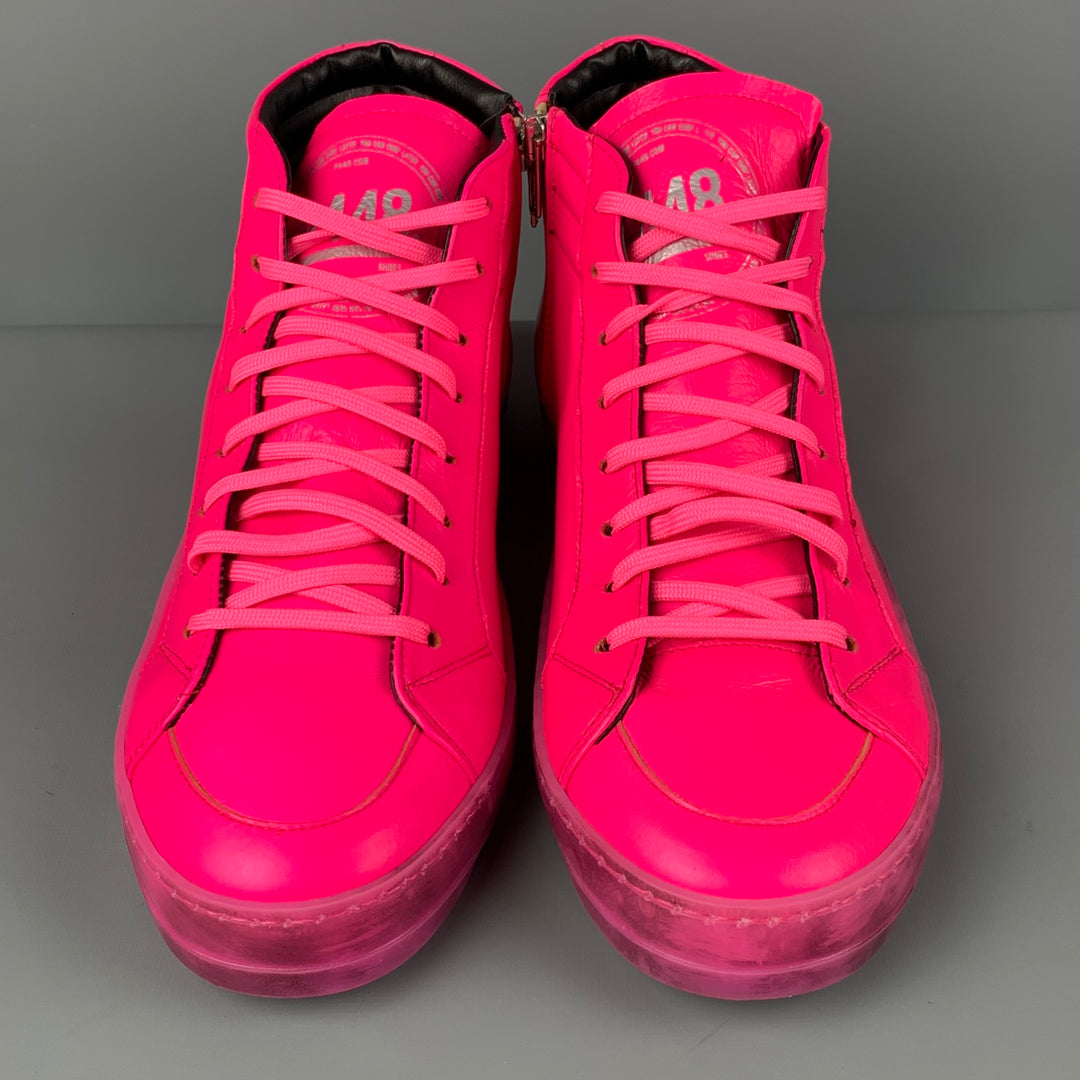 P448 Talla 9 Zapatillas altas de cuero rosa