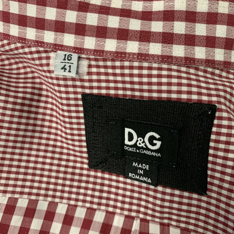 DOLCE & GABBANA Size M Red & White Gingham Cotton Button Down Short Sleeve Shirt