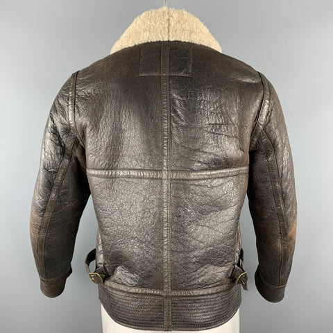 VINCE Chaqueta de piel de oveja con cremallera completa marrón talla S