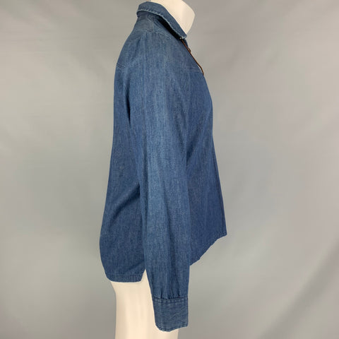 TOMMY ATKINS Size M Blue Solid Cotton Lace Up Long Sleeve Shirt
