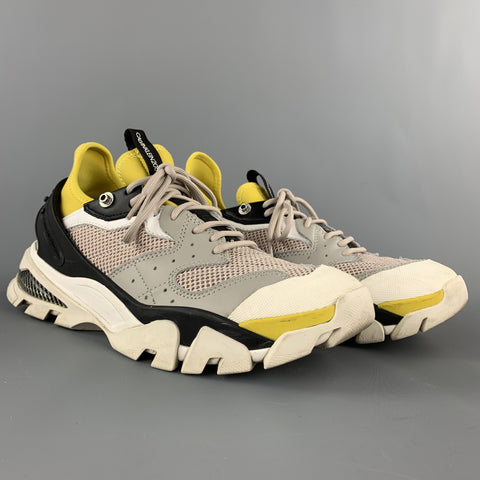 CALVIN KLEIN 205W39NYC Taille 9,5 Baskets Carlos 10 en matériaux mélangés gris et jaune
