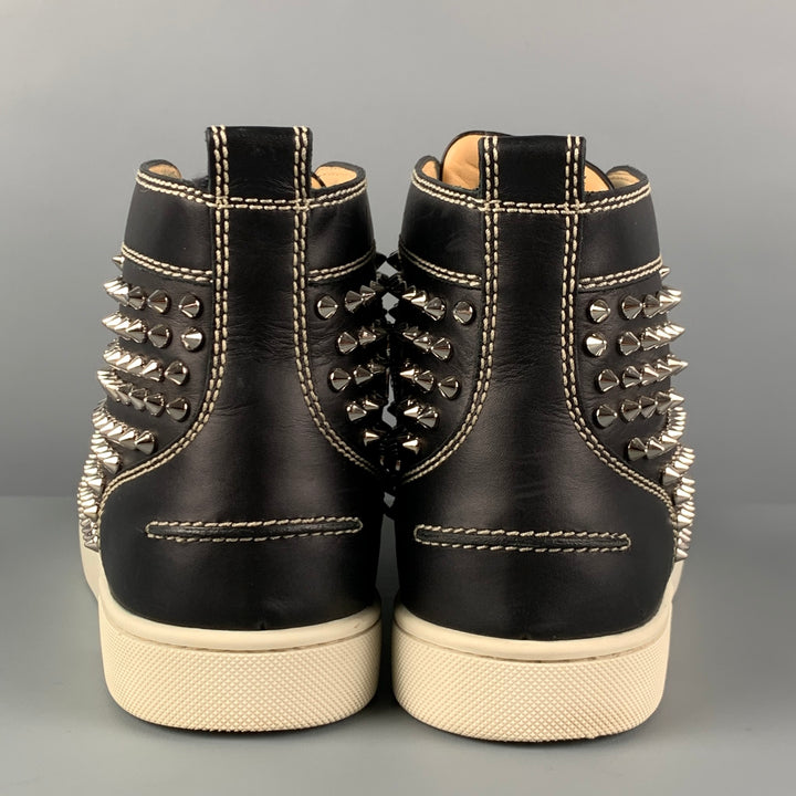 CHRISTIAN LOUBOUTIN Size 10 Black White Leather Louis All Over Spikes High Top Sneakers