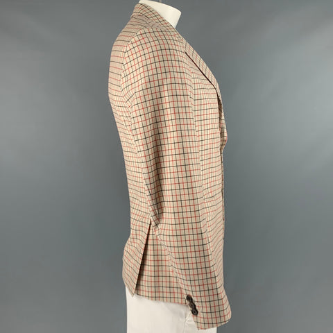 PRADA Size 42 Beige Red Black Window Pane Wool Mohair Sport Coat