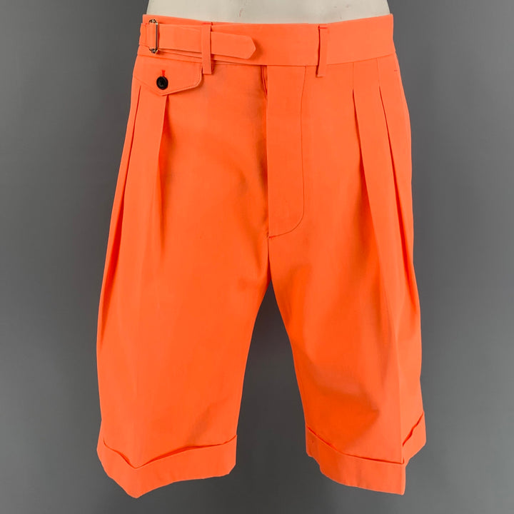 WOOSTER + LARDINI Size 34 Orange Cotton Button Fly Pleated Shorts