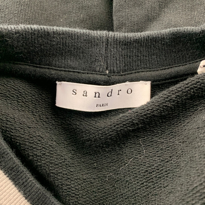SANDRO Size S Black & White Patch Cotton Crew-Neck Pullover Sweatshirt