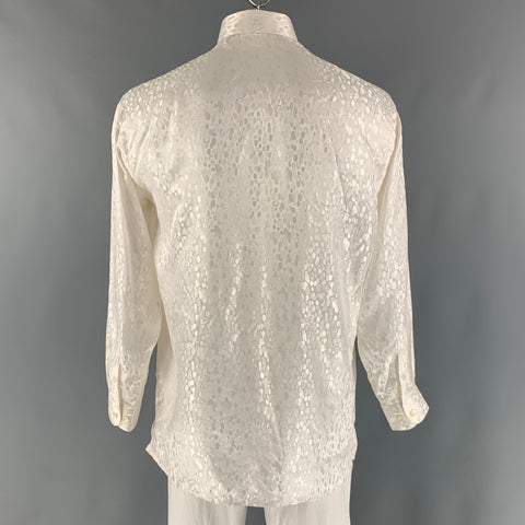 GIANNI VIERA Size L White Dots Jacquard Silk Long Sleeve Shirt