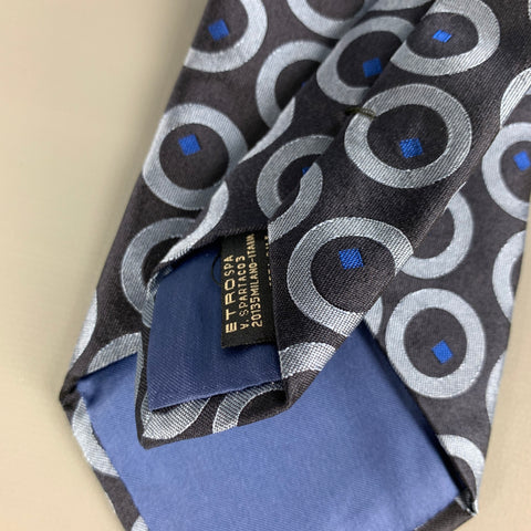 ETRO Cravate en soie à cercles bleu clair noir