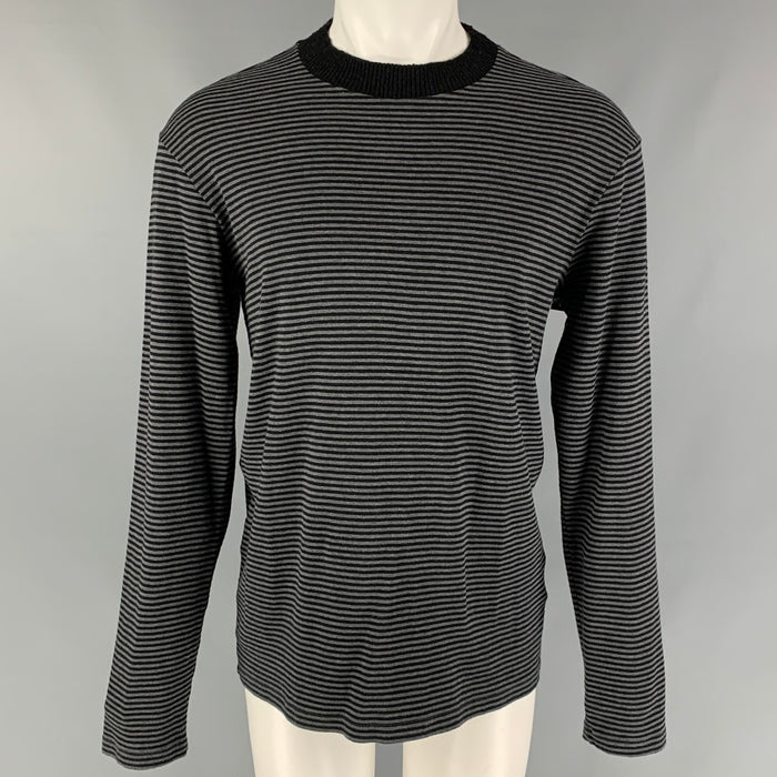 MAISON MARGIELA Size L Black Grey Stripe Cotton Crew-Neck Pullover