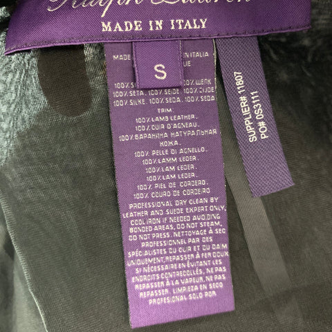 RALPH LAUREN Size S Black Silk See Through Leather Trim Drawstring Coat