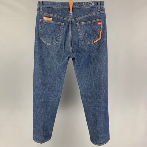 MASON'S Size 34 Blue Denim Leather Trim Jeans
