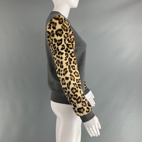 DRIES VAN NOTEN Size XS Gray Brown Cotton Animal Crew-Neck Sweater